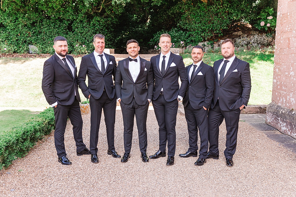 St Audries Park Wedding James and Kerrie Photography Groom Black Suit Bow Tie Tuxedo Groomsmen