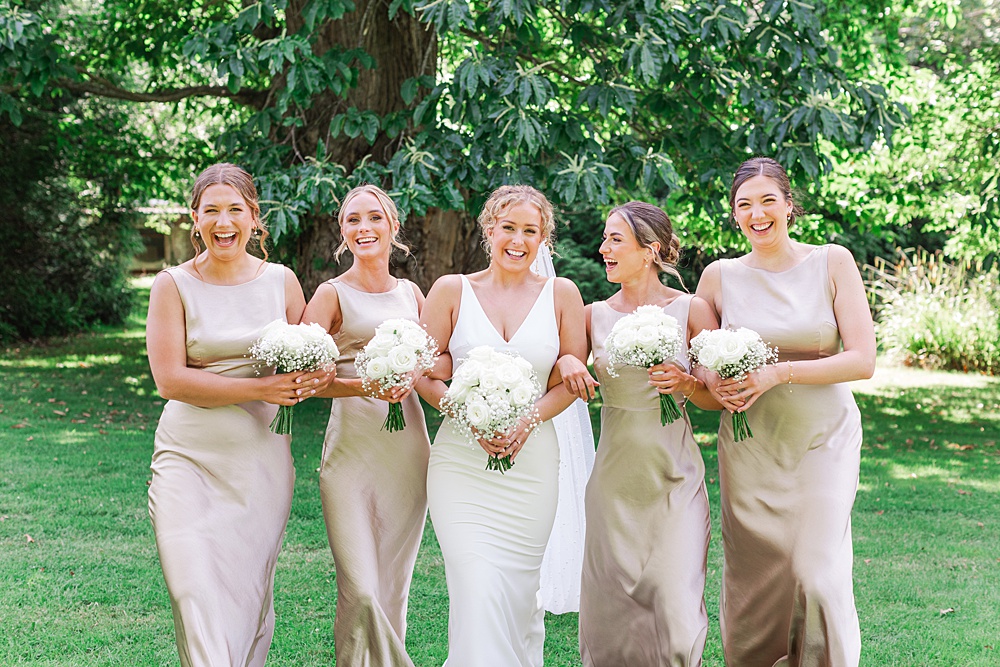 St Audries Park Wedding James and Kerrie Photography Champagne Satin Bridesmaid Dresses