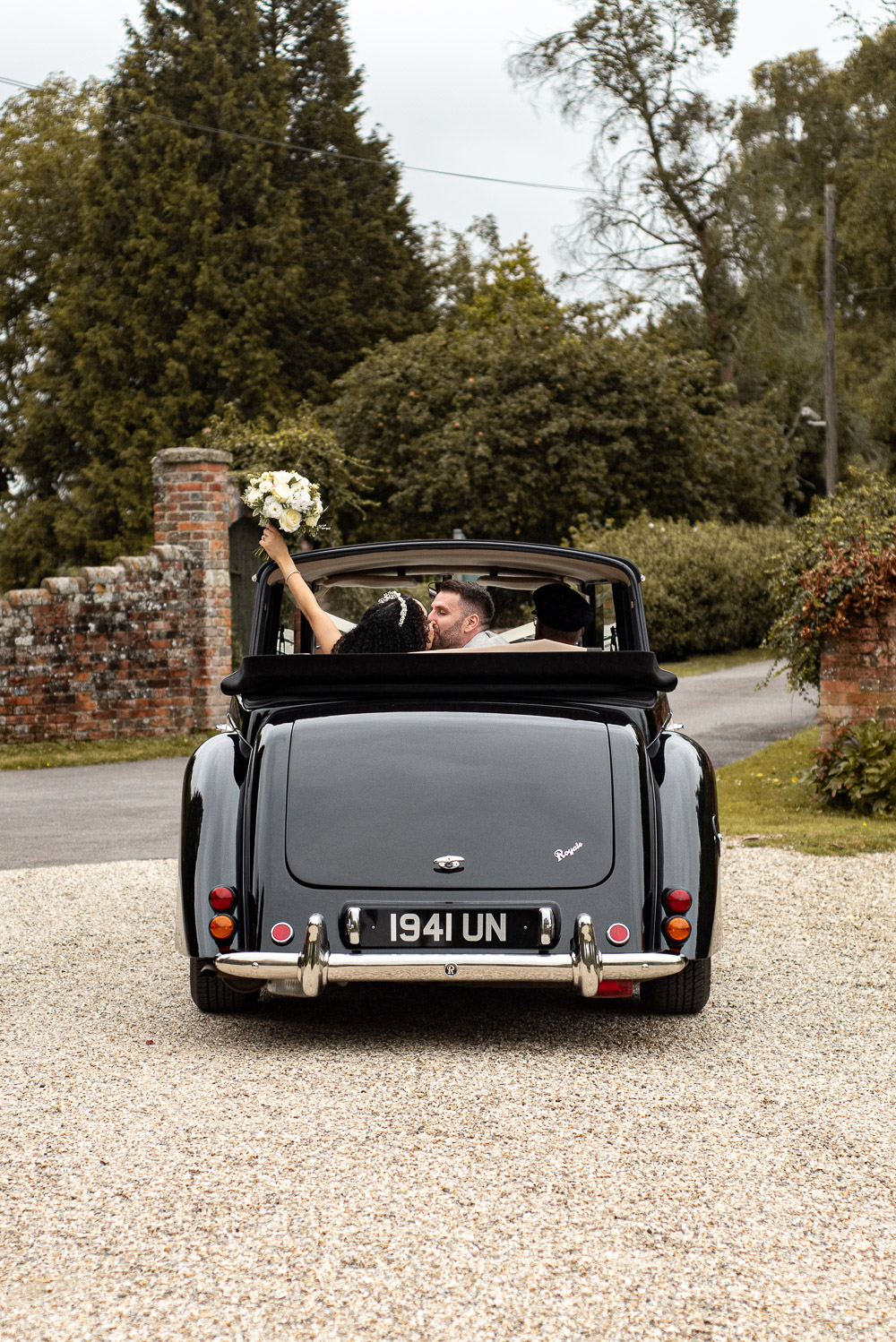 The Old Mill Aldermaston Wedding Nicola Belson Photography Classic Car Transport Roof Down