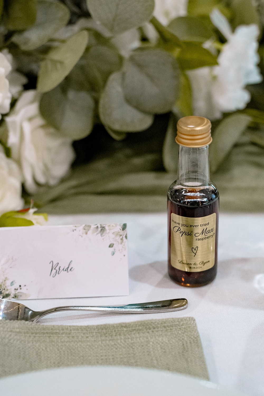 The Old Mill Aldermaston Wedding Nicola Belson Photography Drink Favour Bottle Name Card