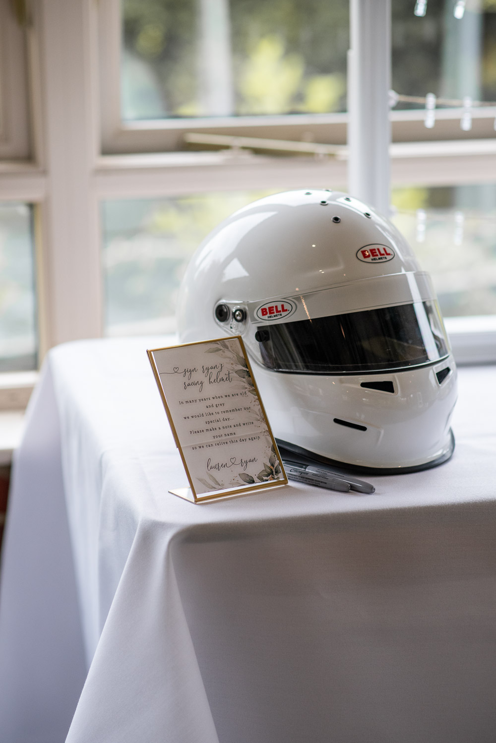 The Old Mill Aldermaston Wedding Nicola Belson Photography Racing Helmet Guest Book