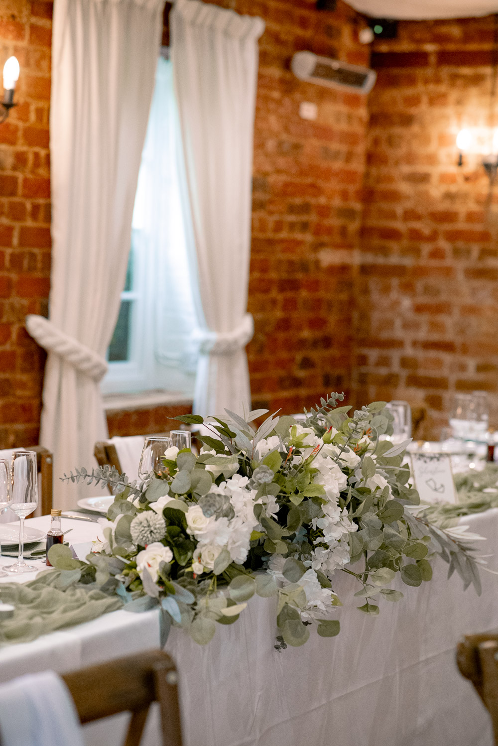 The Old Mill Aldermaston Wedding Nicola Belson Photography Top Table Flowers Rose Greenery