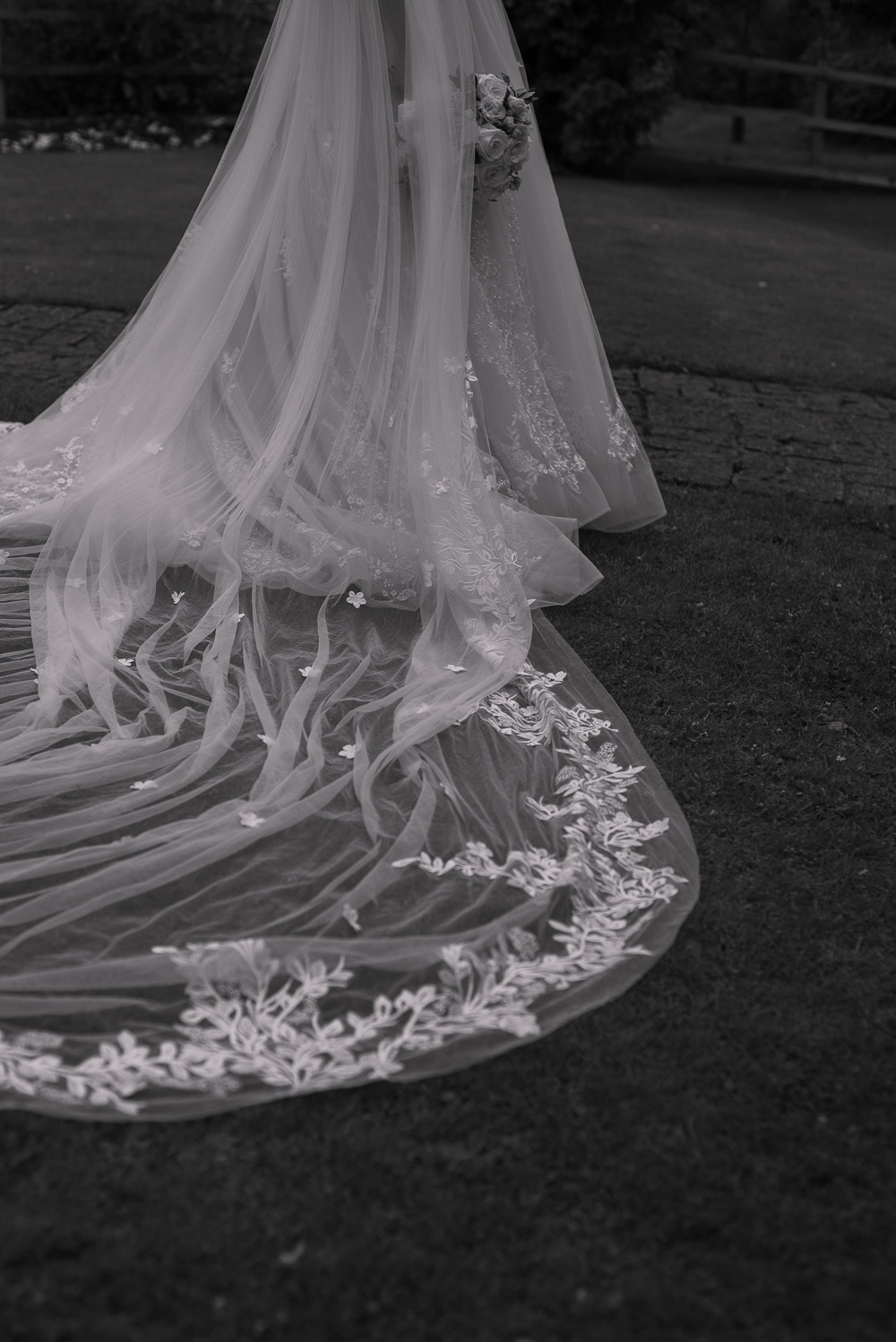 The Old Mill Aldermaston Wedding Nicola Belson Photography Lace Tulle Gown Train Veil