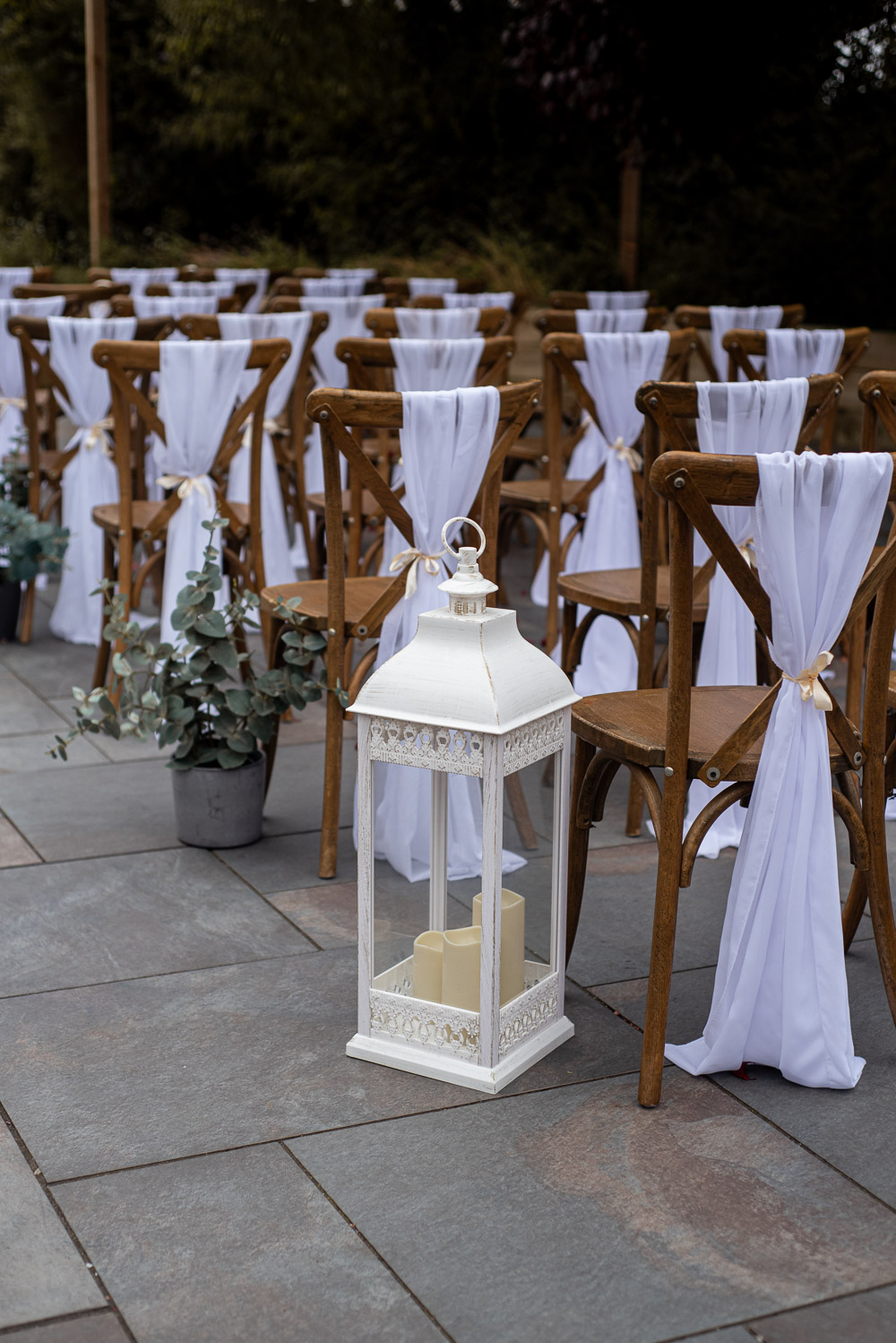 The Old Mill Aldermaston Wedding Nicola Belson Photography Ceremony Chairs Fabric Backs Lantern Aisle Decor