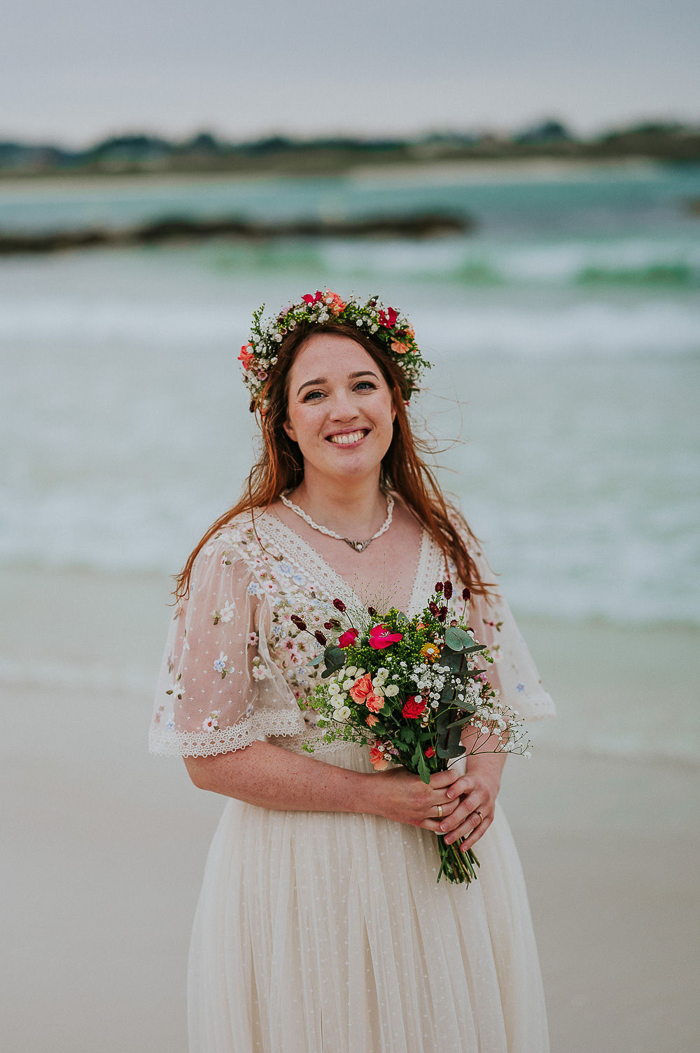 Akrasanden Norway Elopement TS Foto Design Bride Flowers Flower Crown Bouquet