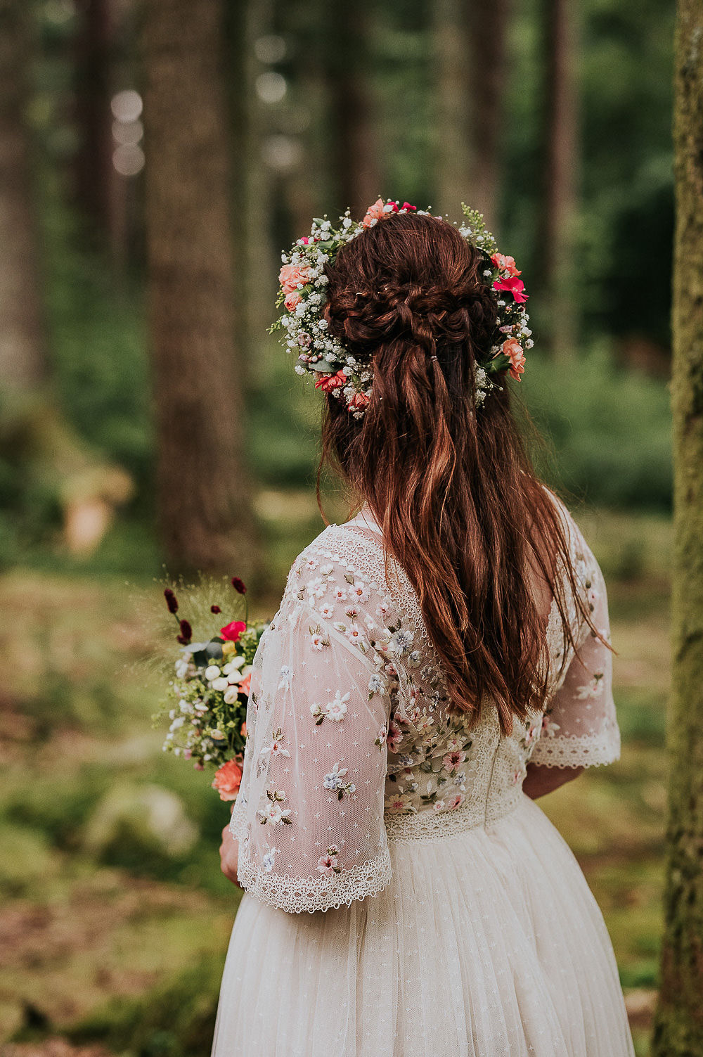 Akrasanden Norway Elopement TS Foto Design Bride Flower Crown Half Up Down Hair
