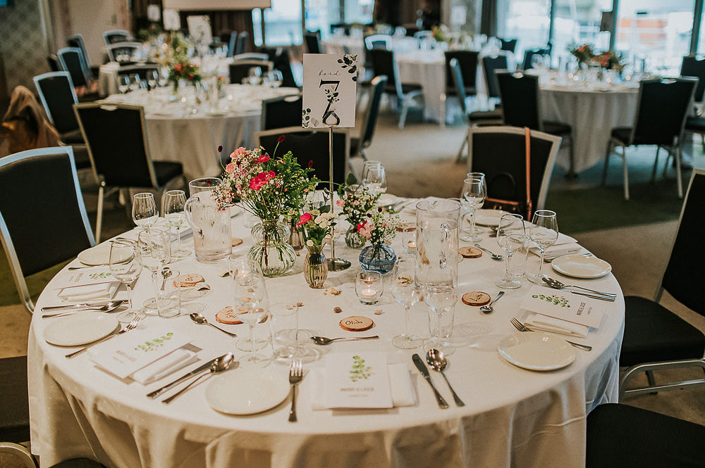 Akrasanden Norway Elopement TS Foto Design Round Table Centrepiece Flowers Table Number