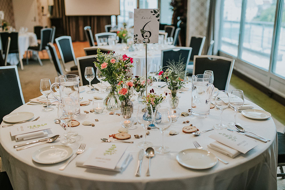 Akrasanden Norway Elopement TS Foto Design Round Table Centrepiece Flowers Table Number