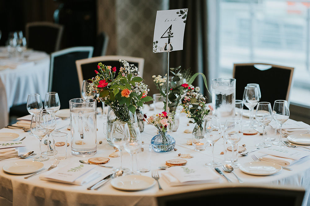 Akrasanden Norway Elopement TS Foto Design Round Table Centrepiece Flowers Table Number