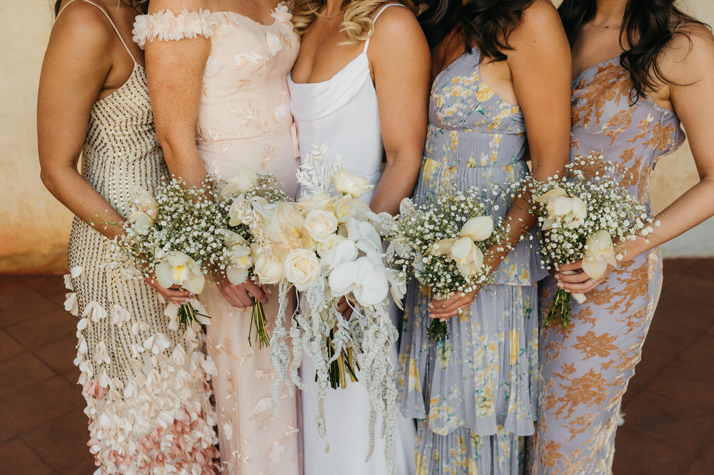 Antigua Guatemala Destination Wedding Daniel Lopez Perez Wedding Photography Mismatched Floral Bridesmaid Dresses White Bouquets