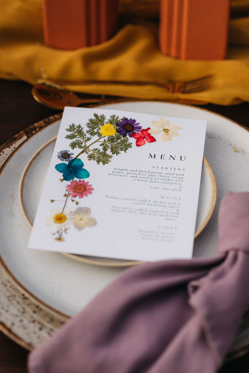 Antigua Guatemala Destination Wedding Daniel Lopez Perez Wedding Photography Place Setting Flower Menu Lilac Napkin Flowers Decor