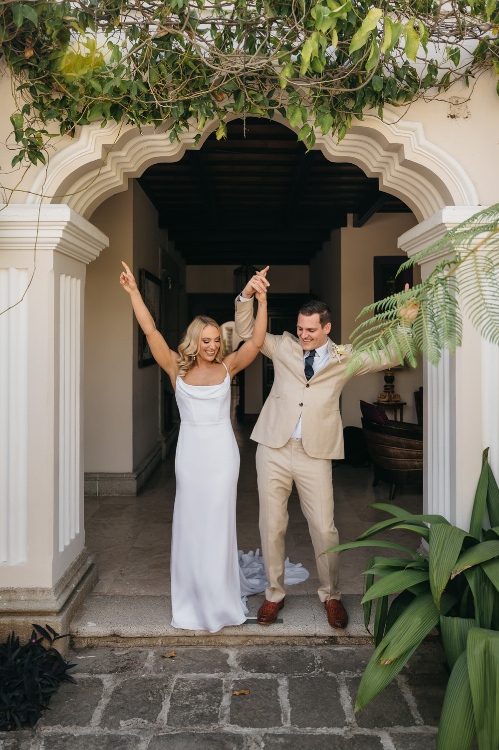 Antigua Guatemala Destination Wedding Daniel Lopez Perez Wedding Photography Sleek Strappy Dress Sarah Seven Bride