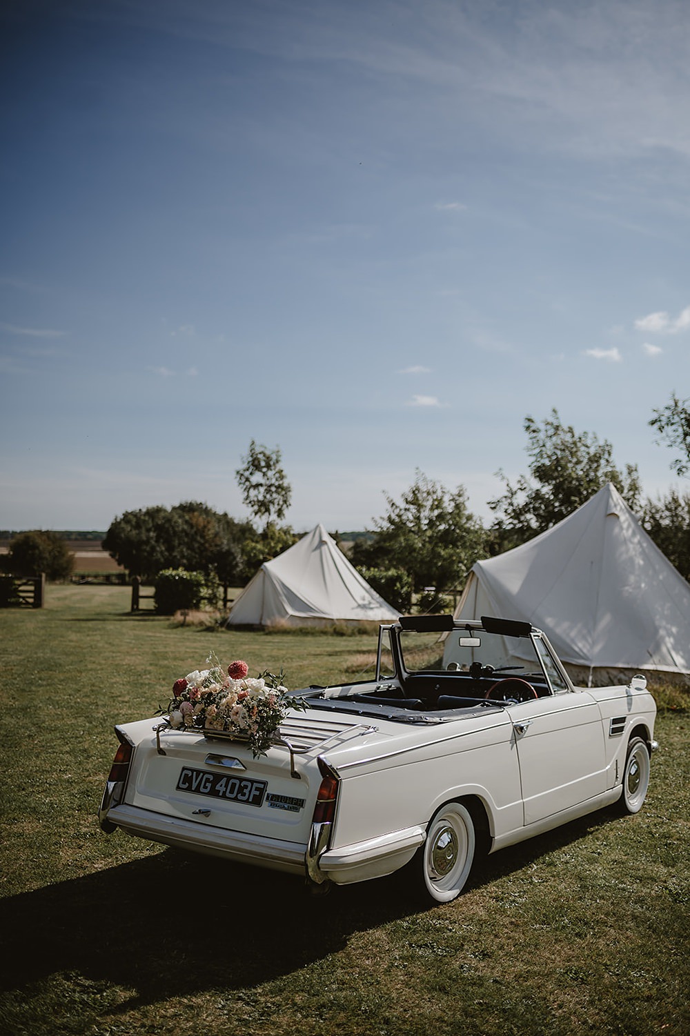 Mill Farm Wedding Ideas Happy Moments Co Classic Convertible Car Flowers