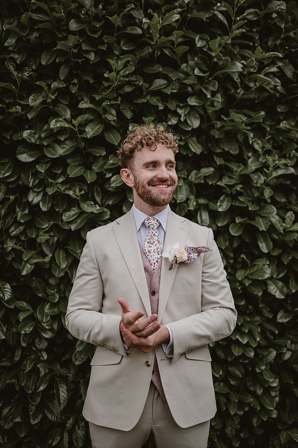 Mill Farm Wedding Ideas Happy Moments Co Groom Cream Suit Pink Waistcoat Floral Tie