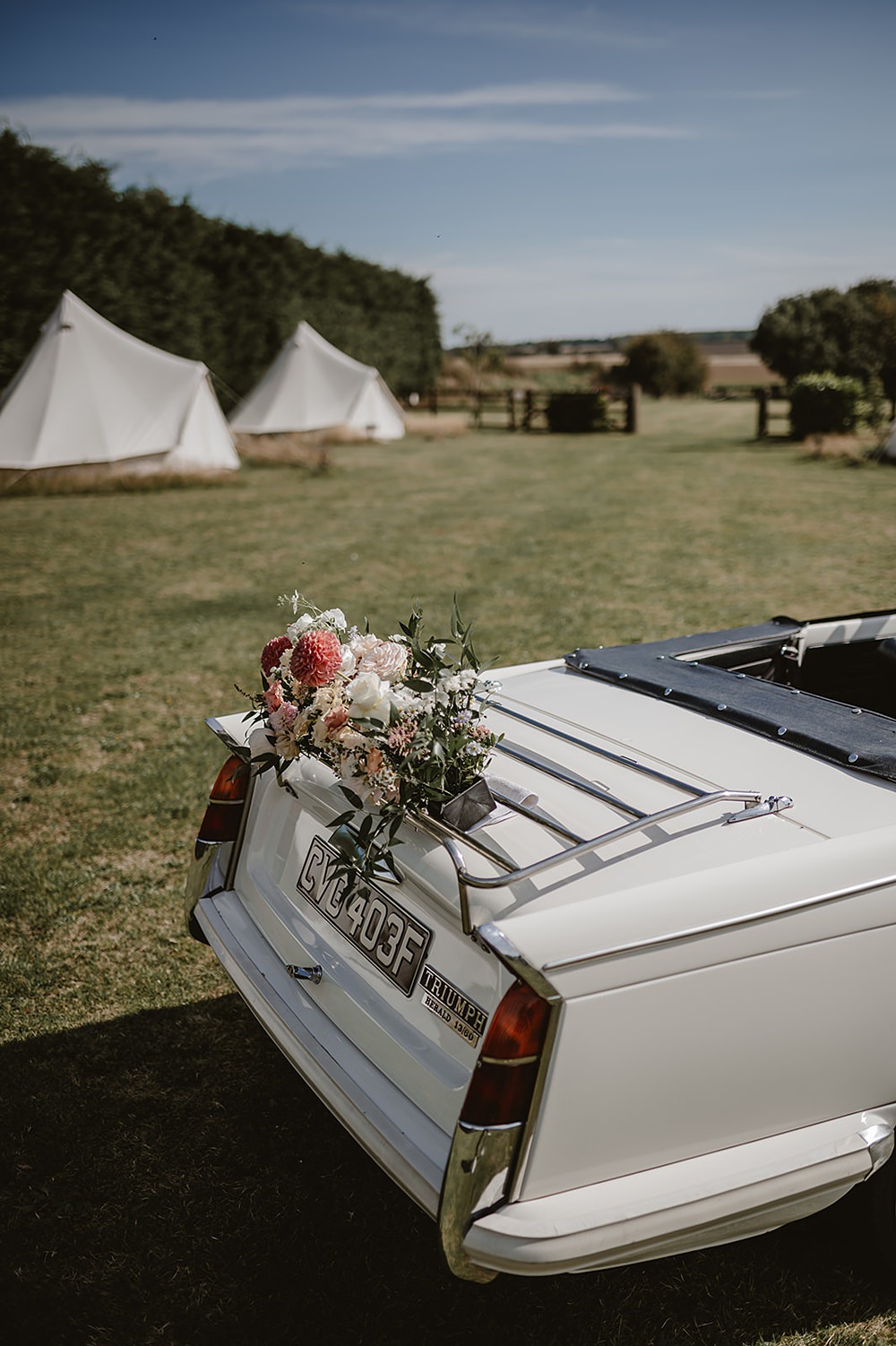 Mill Farm Wedding Ideas Happy Moments Co Classic Convertible Car Flowers