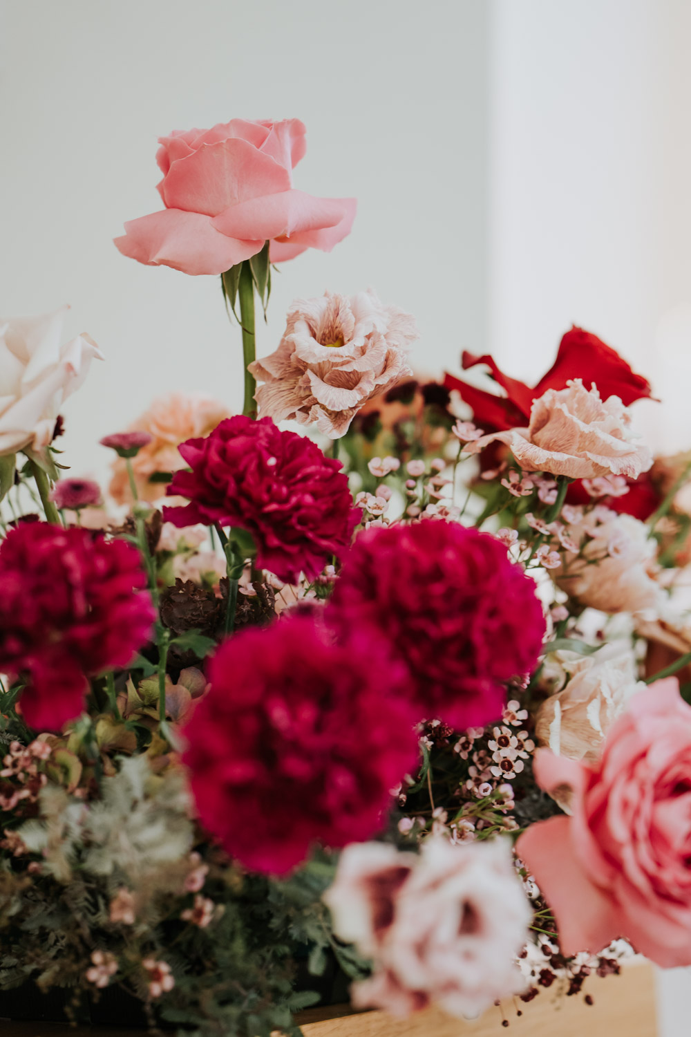 Tullyglass Hotel Wedding Sheena T Photography Flower Arrangement Pink Red