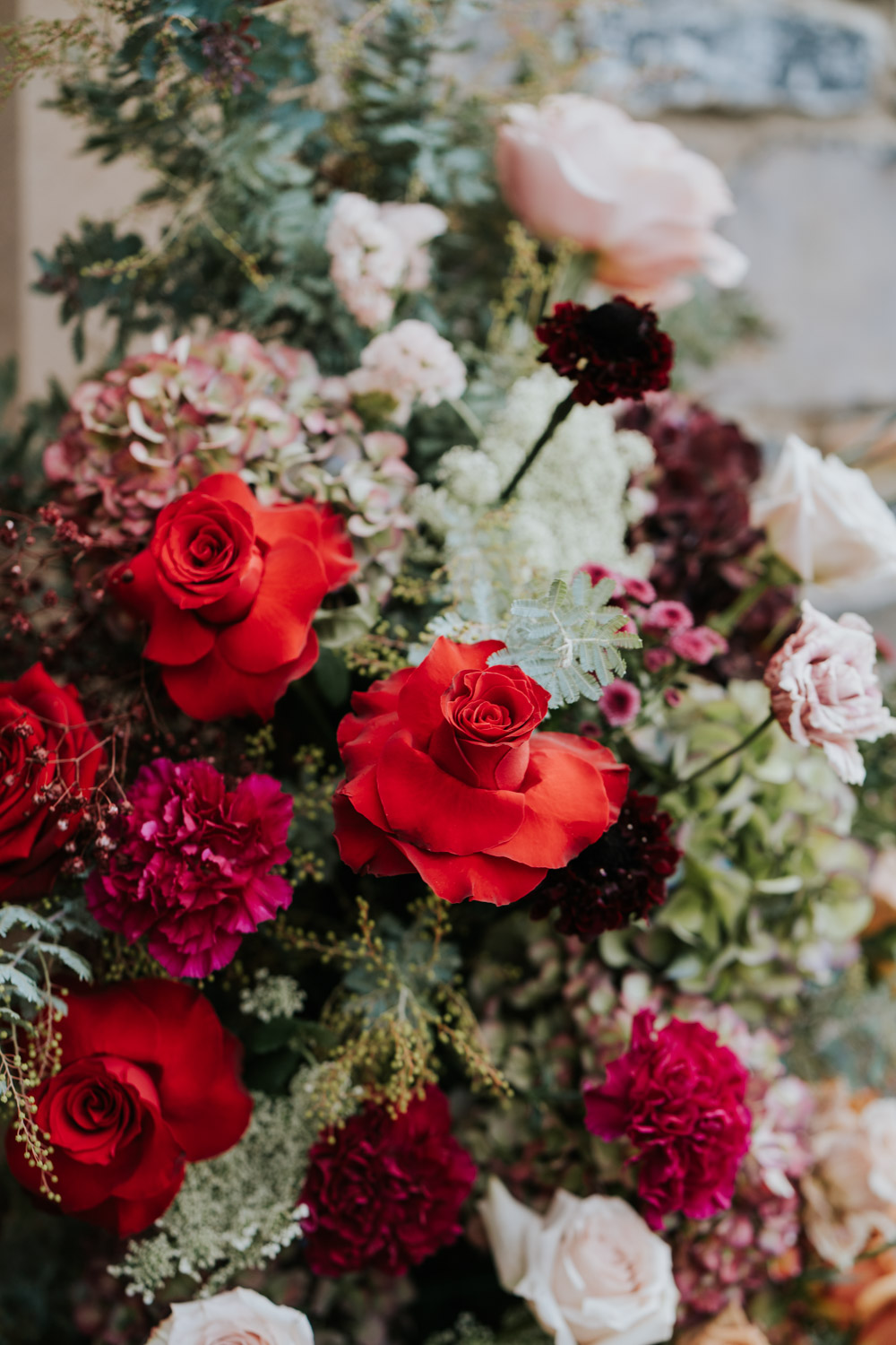 Tullyglass Hotel Wedding Sheena T Photography Flower Arrangement Pink Red