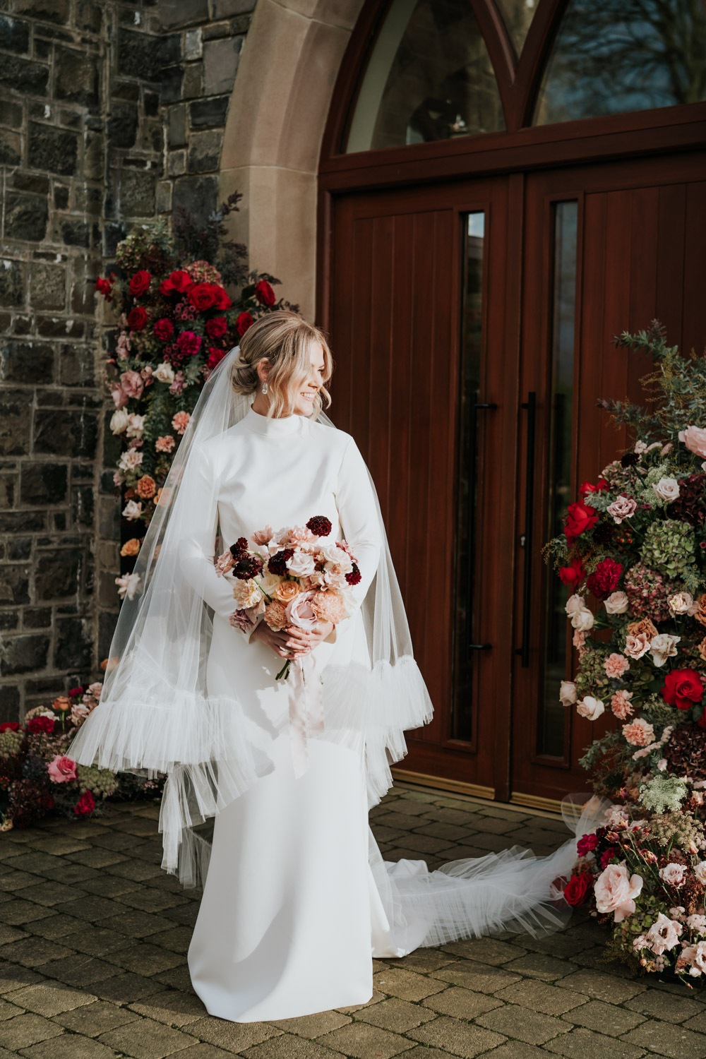 Tullyglass Hotel Wedding Sheena T Photography Bride Dress Gown Veil High Neck Sleeves