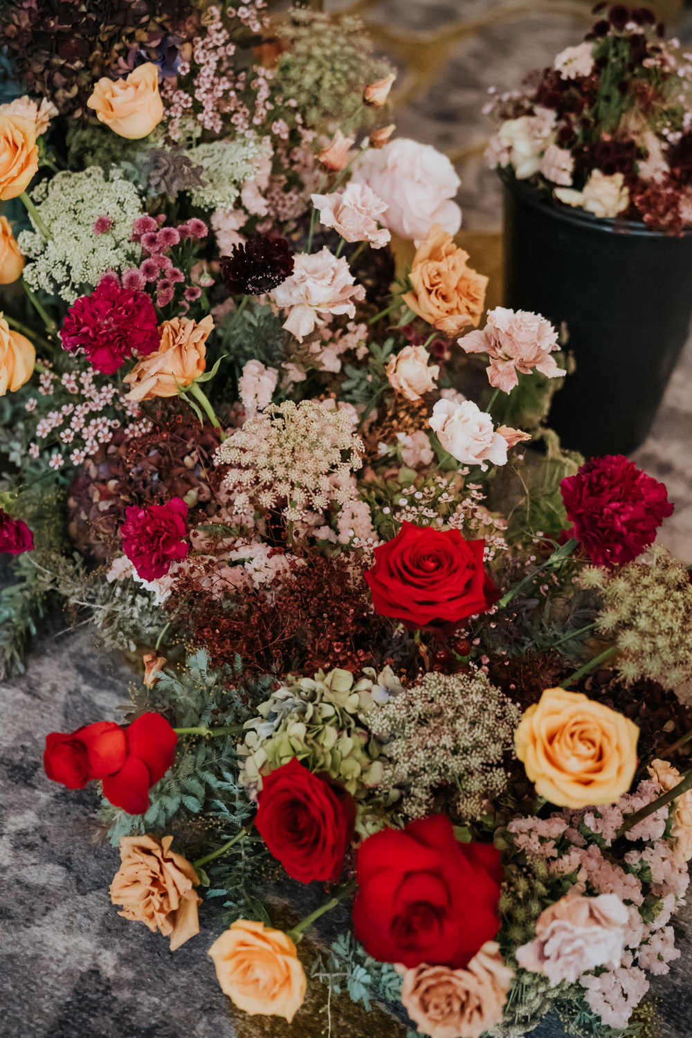 Tullyglass Hotel Wedding Sheena T Photography Flower Arrangement Pink Red Orange