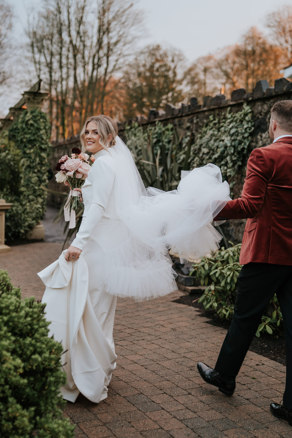 Tullyglass Hotel Wedding Sheena T Photography Bride Dress Gown Veil High Neck Sleeves