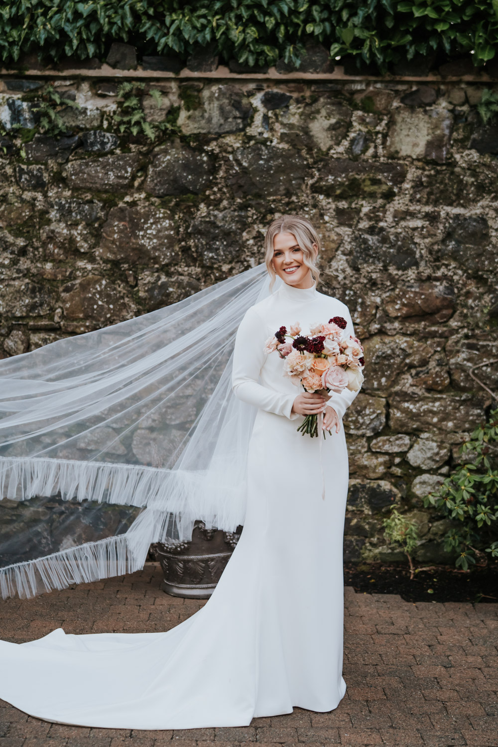 Tullyglass Hotel Wedding Sheena T Photography Bride Dress Gown Veil High Neck Sleeves