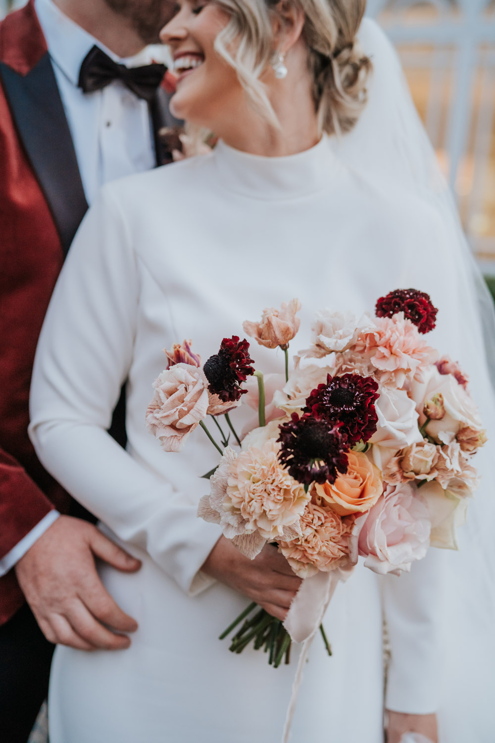 Bouquet Flowers Pink Orange Red Rose Carnation Tullyglass Hotel Wedding Sheena T Photography