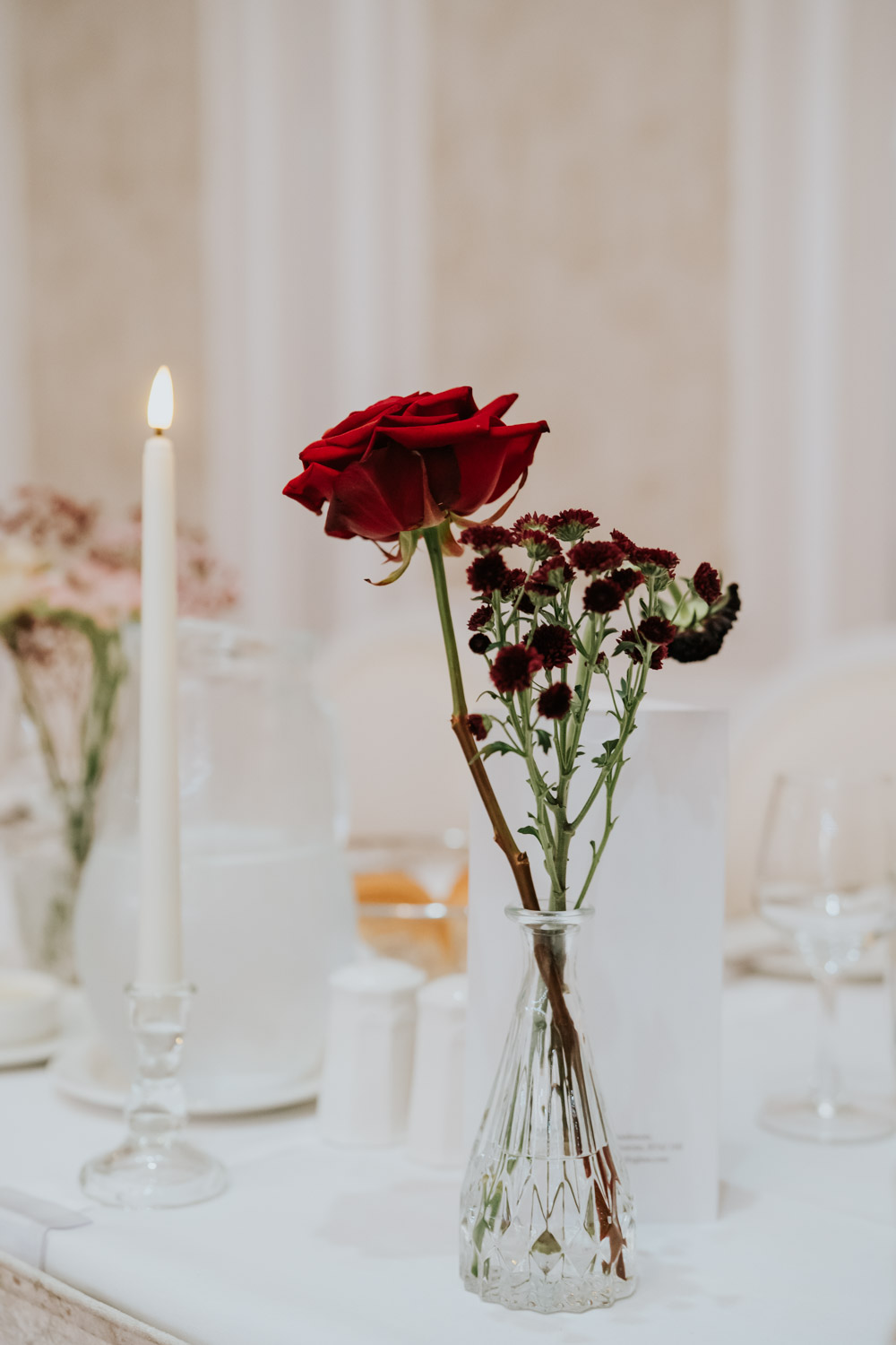 Tullyglass Hotel Wedding Sheena T Photography Flowers Bud Vase Centrepiece Table Candle
