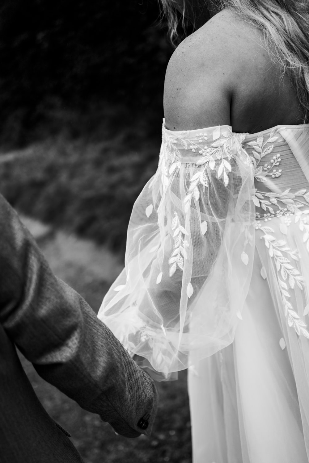 Nottinghamshire Farm Wedding David Lindsley Photography Off Shoulder Boho Gown Bride Train