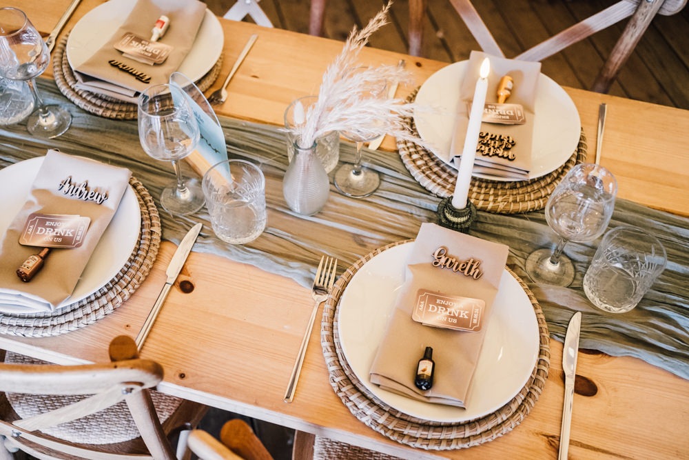 Nottinghamshire Farm Wedding David Lindsley Photography ooden Long Rustic Table Runner Dried Flowers Candles