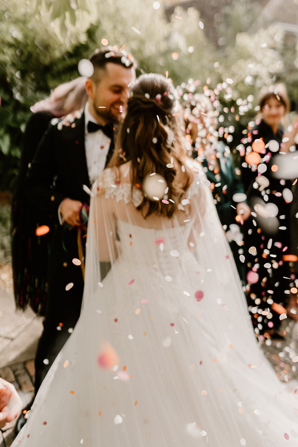 The Matara Centre Wedding Amy Woodham Photography Bride Cape Veil Dress Confetti