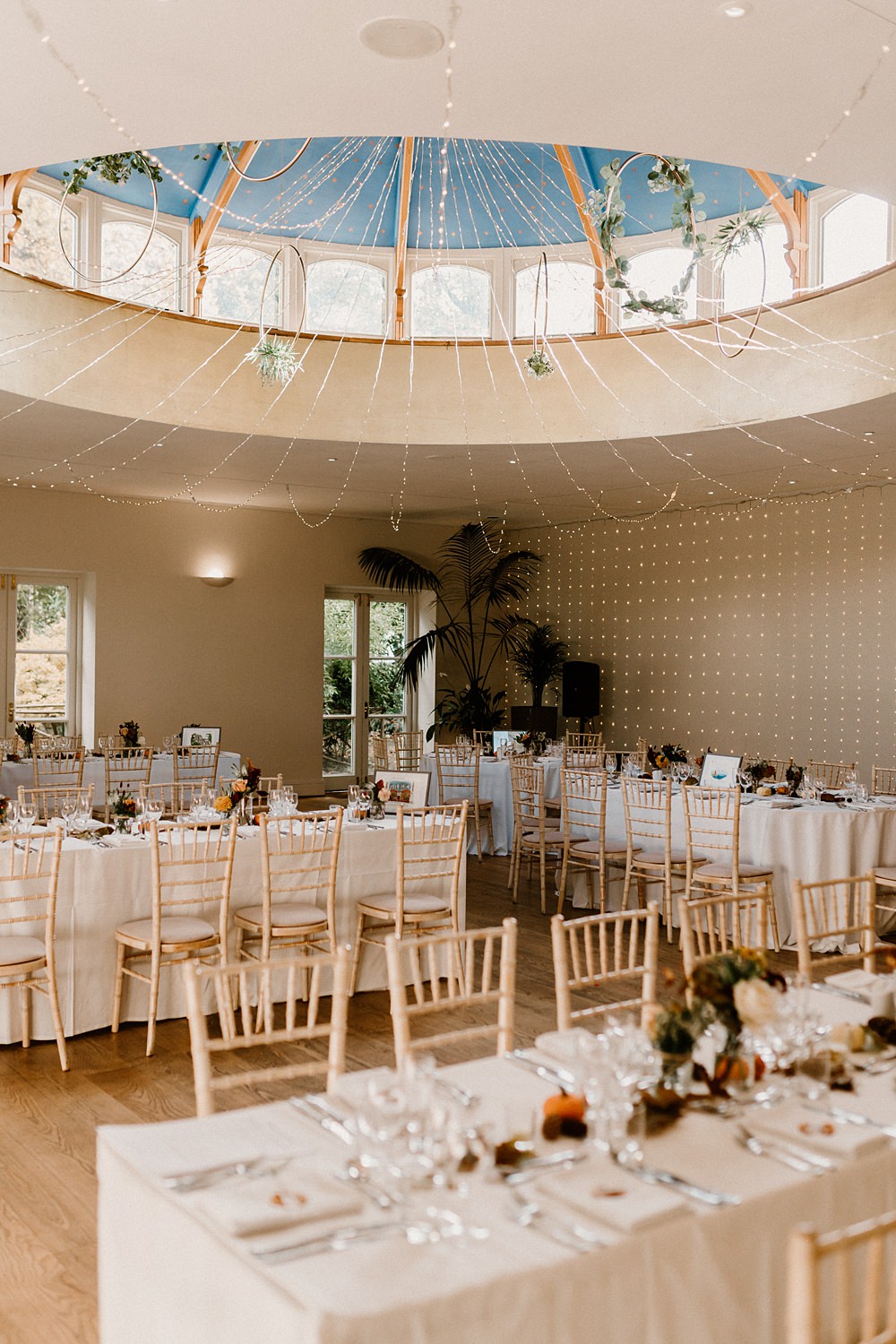 The Matara Centre Wedding Amy Woodham Photography Fairy Light Canopy Long Tables Autumn Flowers