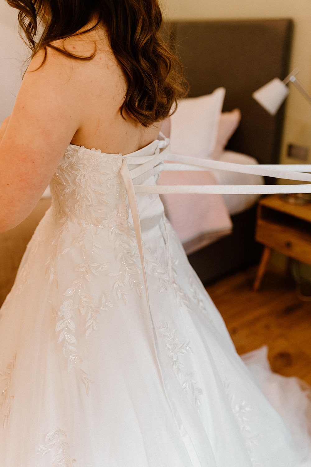 The Matara Centre Wedding Amy Woodham Photography Bride Dress Back Ribbon Tie