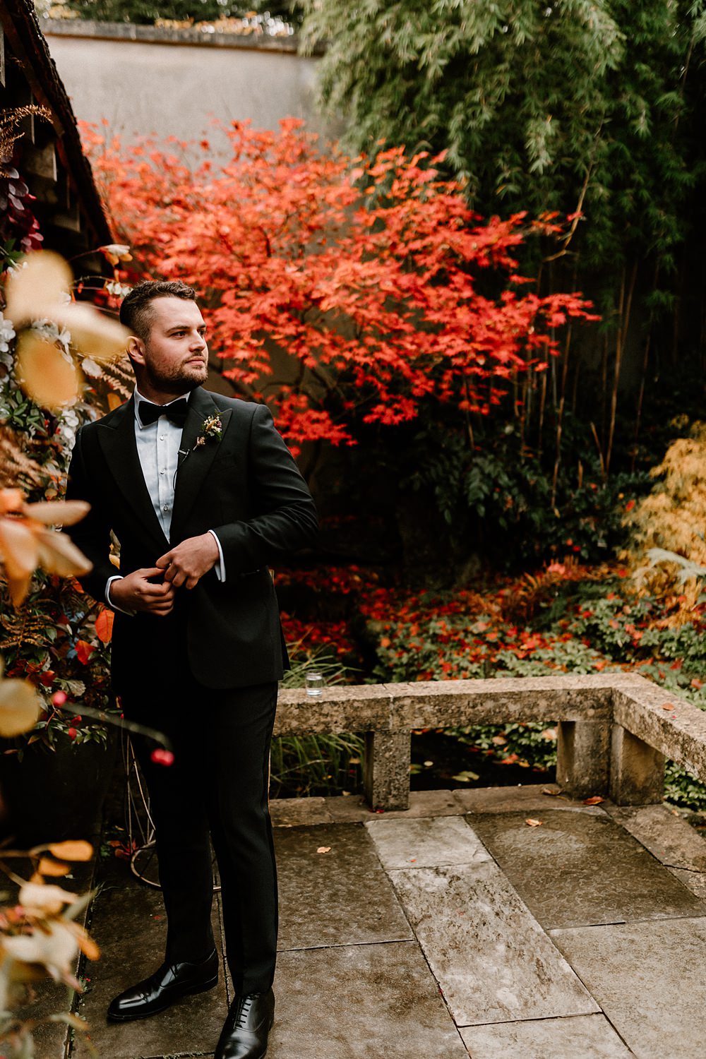 The Matara Centre Wedding Amy Woodham Photography Groom Suit Tuxedo Bow Tie