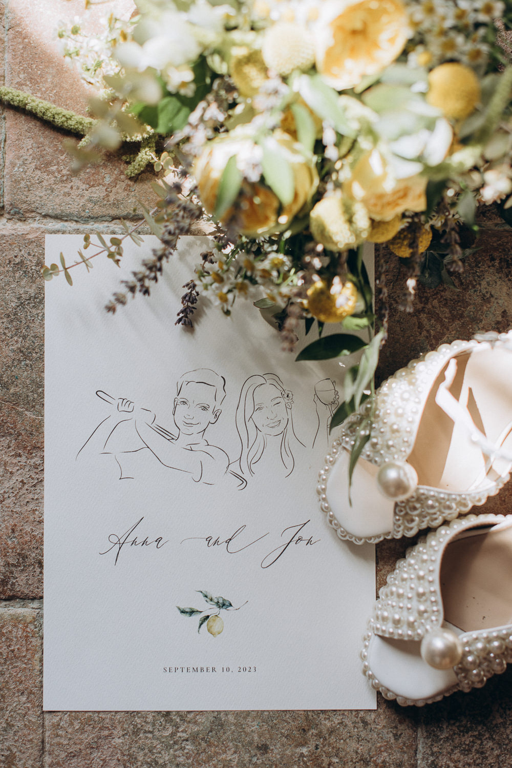 Baglio Strafalcello Wedding Anna Vlasiuk Photography Bride Groom Portrait Illustration Stationery