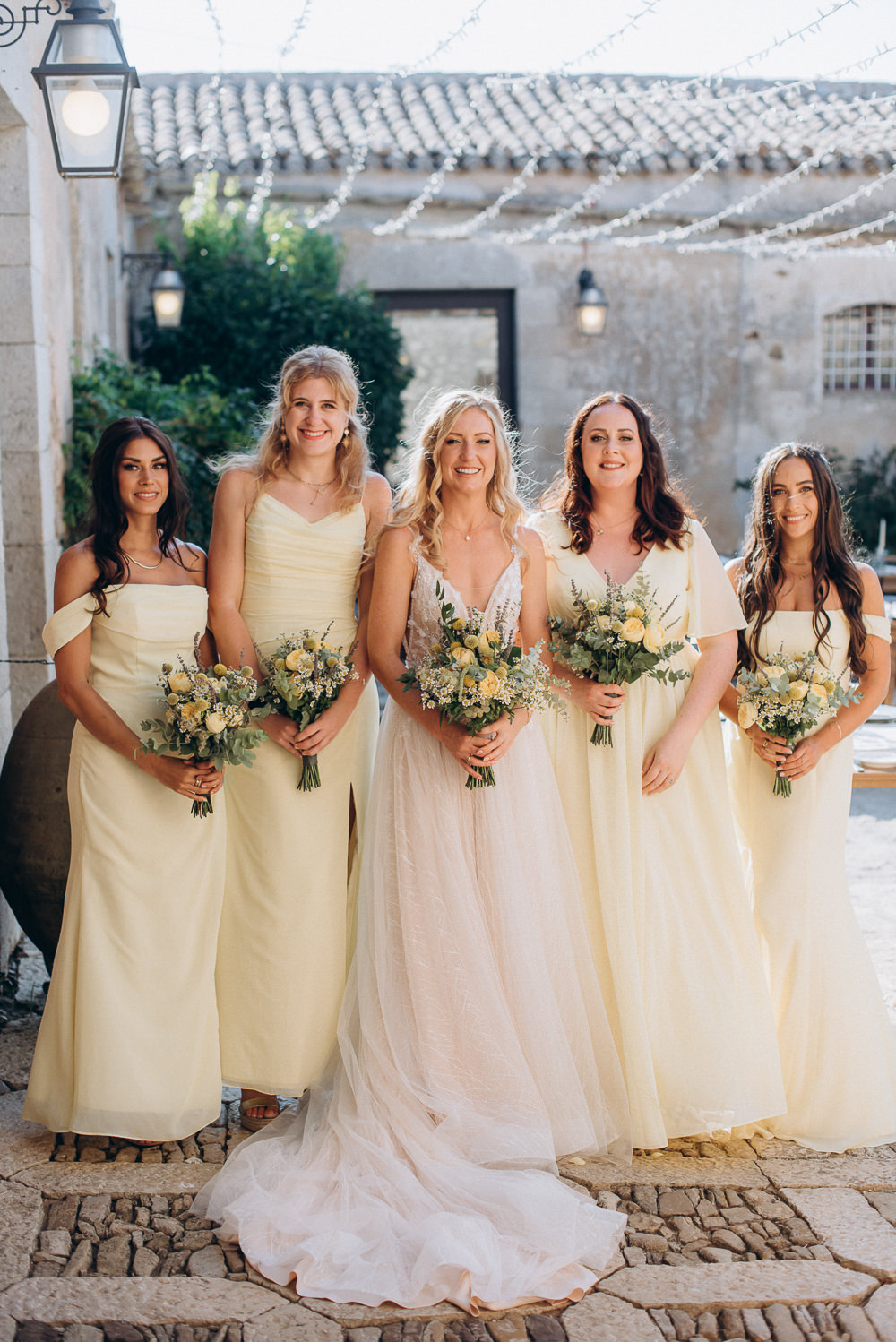Baglio Strafalcello Wedding Anna Vlasiuk Photography Lemon Yellow Long Bridesmaid Dresses
