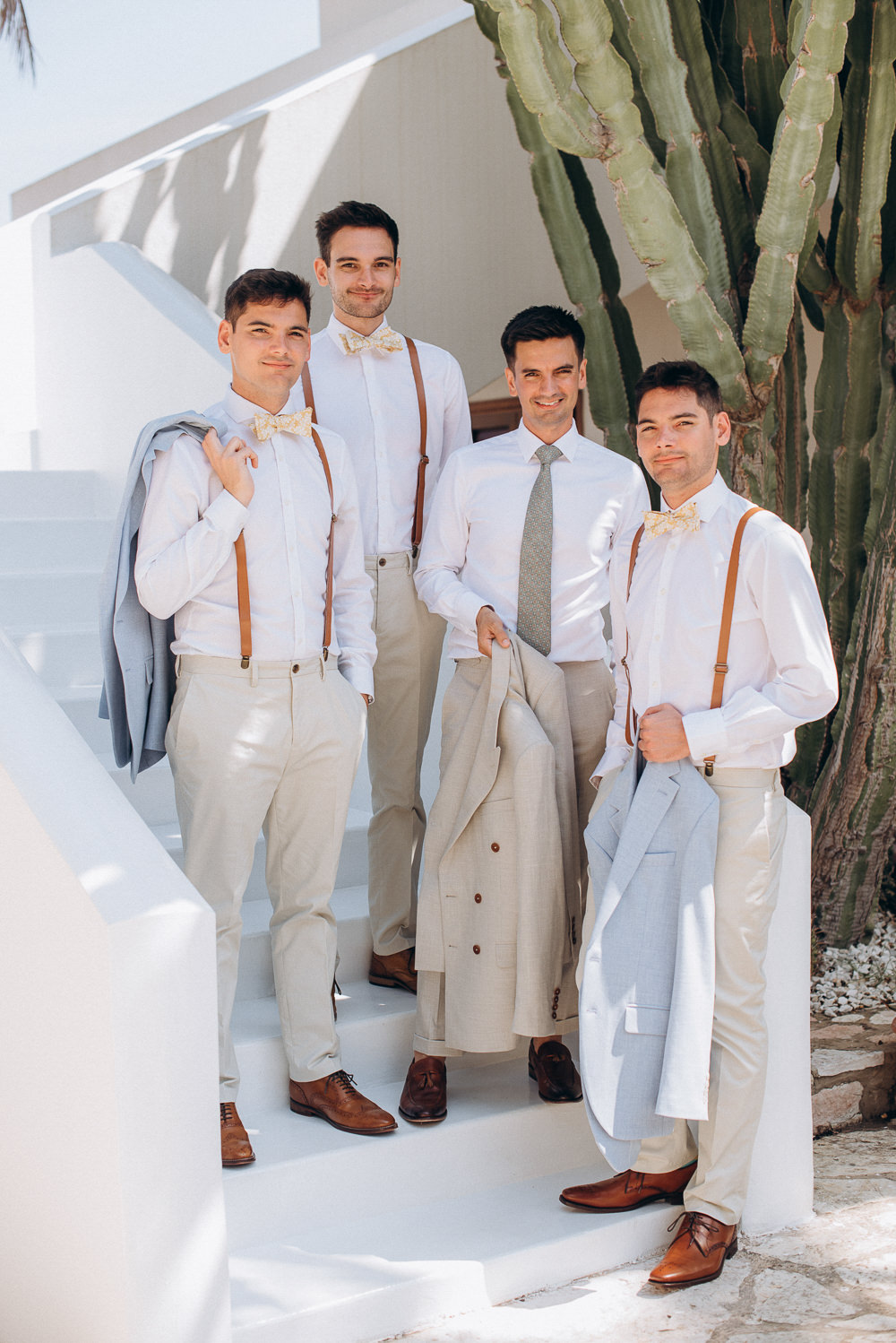 Baglio Strafalcello Wedding Anna Vlasiuk Photography Groom Groomsmen Suits Cream Chinos Blue Jackets Bow Ties