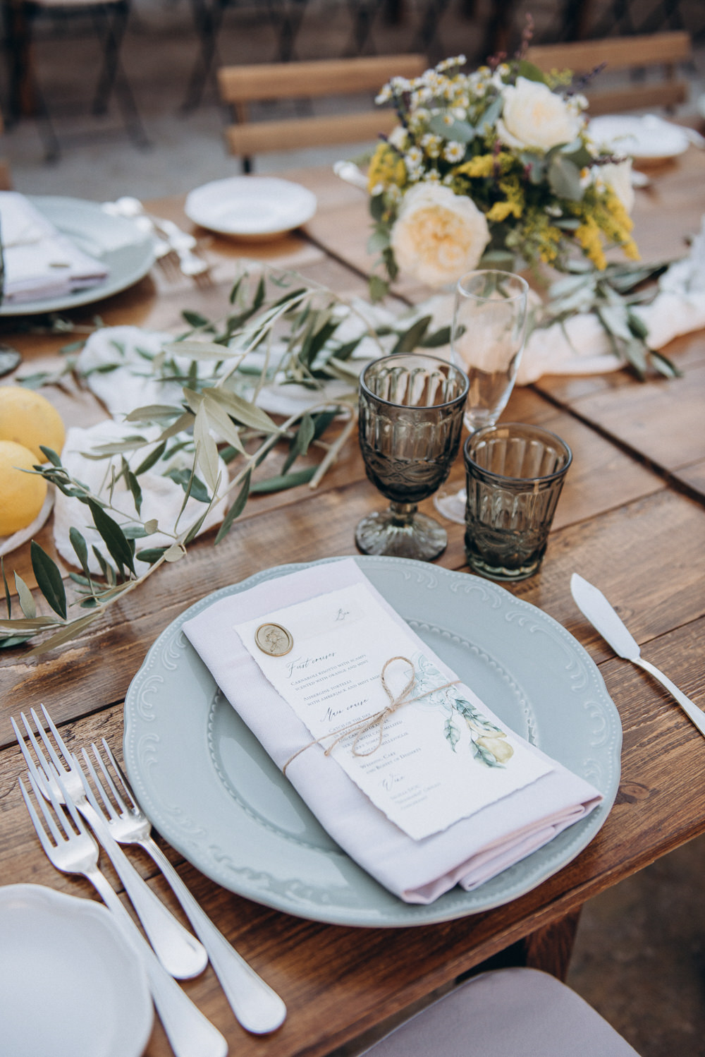 Baglio Strafalcello Wedding Anna Vlasiuk Photography Place Setting Menu Twine Napkin