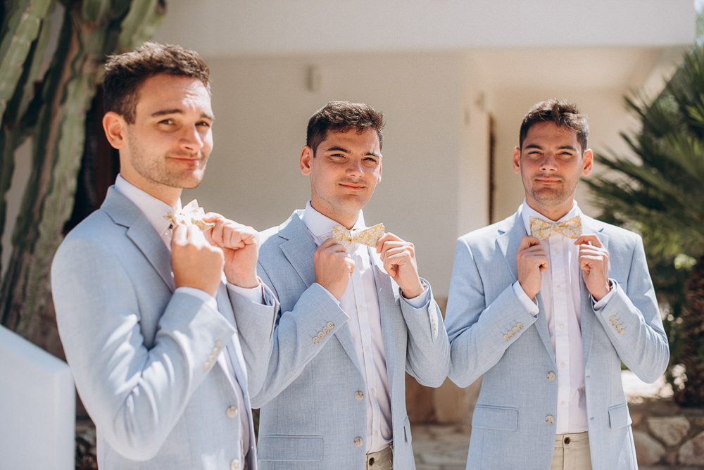 Baglio Strafalcello Wedding Anna Vlasiuk Photography Groom Groomsmen Suits Cream Chinos Blue Jackets Bow Ties