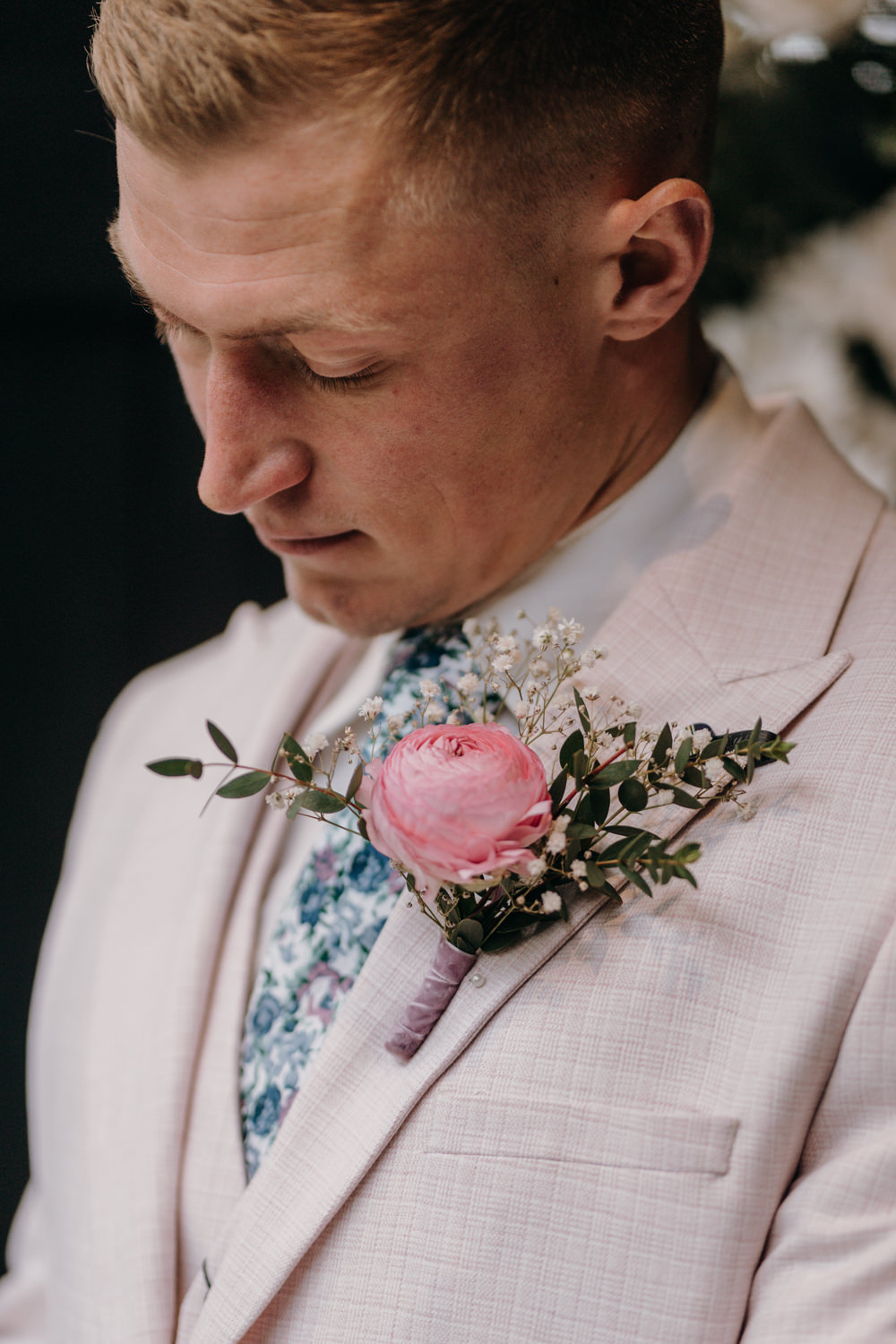 Lancrigg Wedding Olivia Weldon Photography Pink Buttonhole Flower