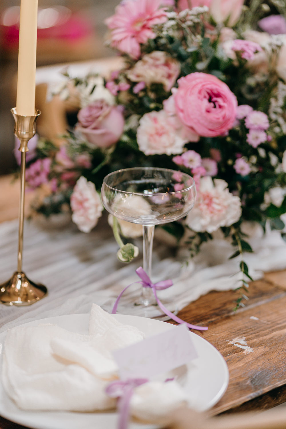 Lancrigg Wedding Olivia Weldon Photography Pink Table Centrepiece Flowers Candles