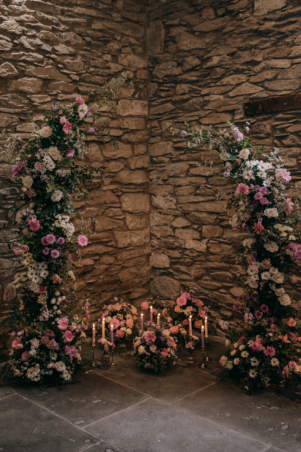 Lancrigg Wedding Olivia Weldon Photography Floral Pillars Pink Lilac Cream