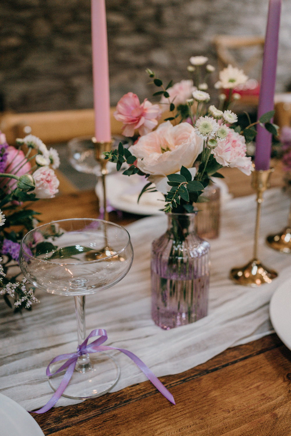 Lancrigg Wedding Olivia Weldon Photography Pink Table Centrepiece Flowers Candles