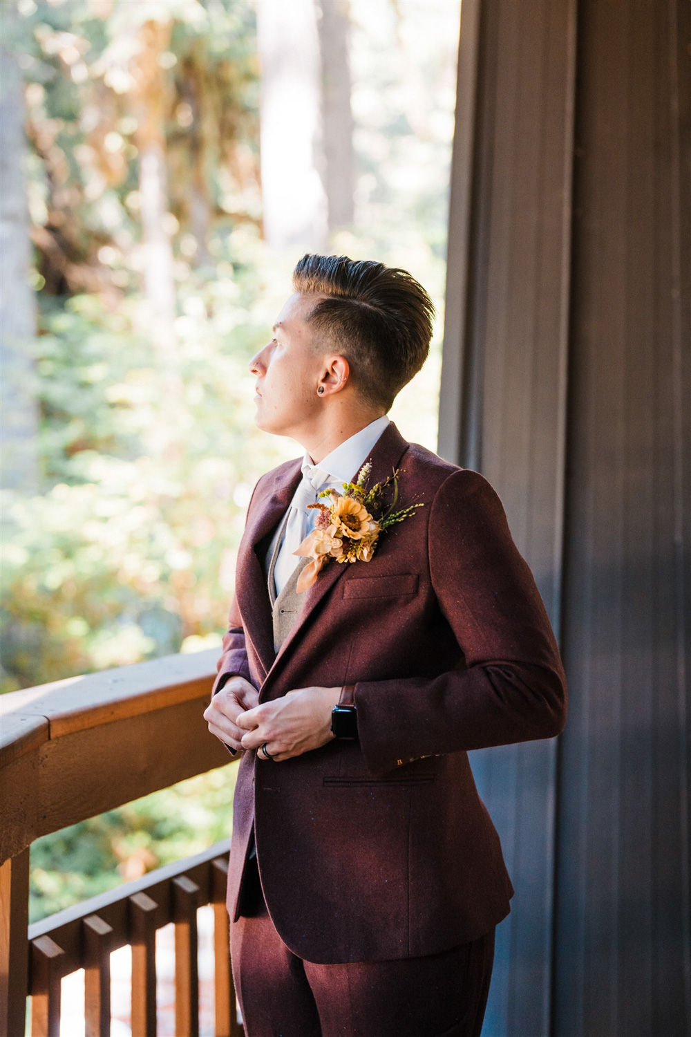 North Cascades National Park Elopement The Foxes Photography Red Suit Waistcoat Tie