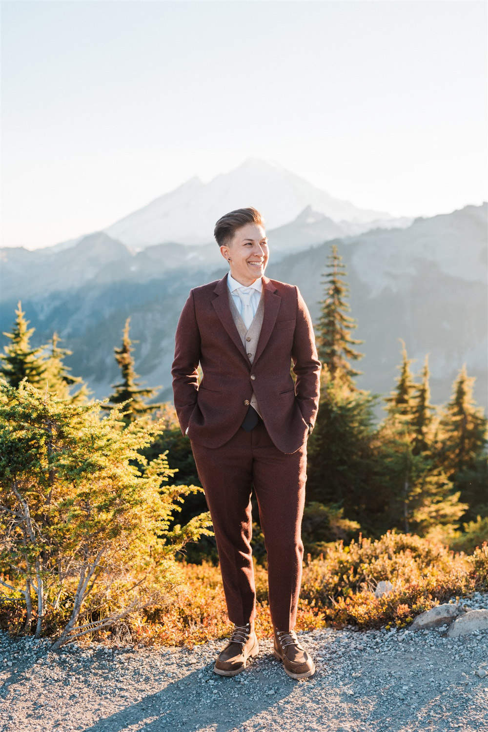 North Cascades National Park Elopement The Foxes Photography Red Suit Waistcoat Tie