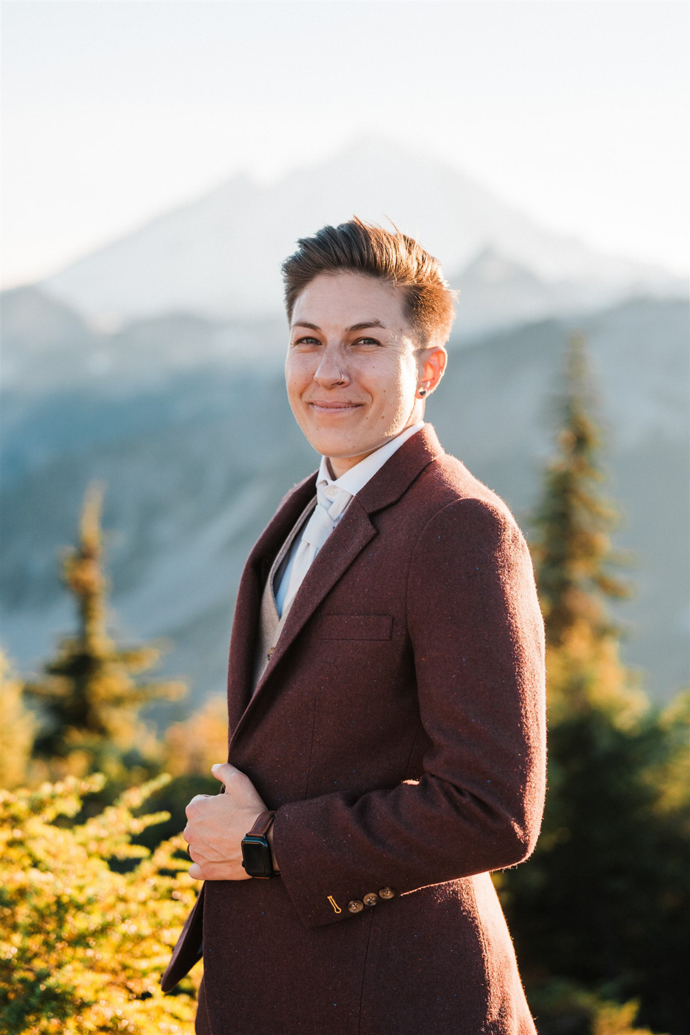 North Cascades National Park Elopement The Foxes Photography Red Suit Waistcoat Tie