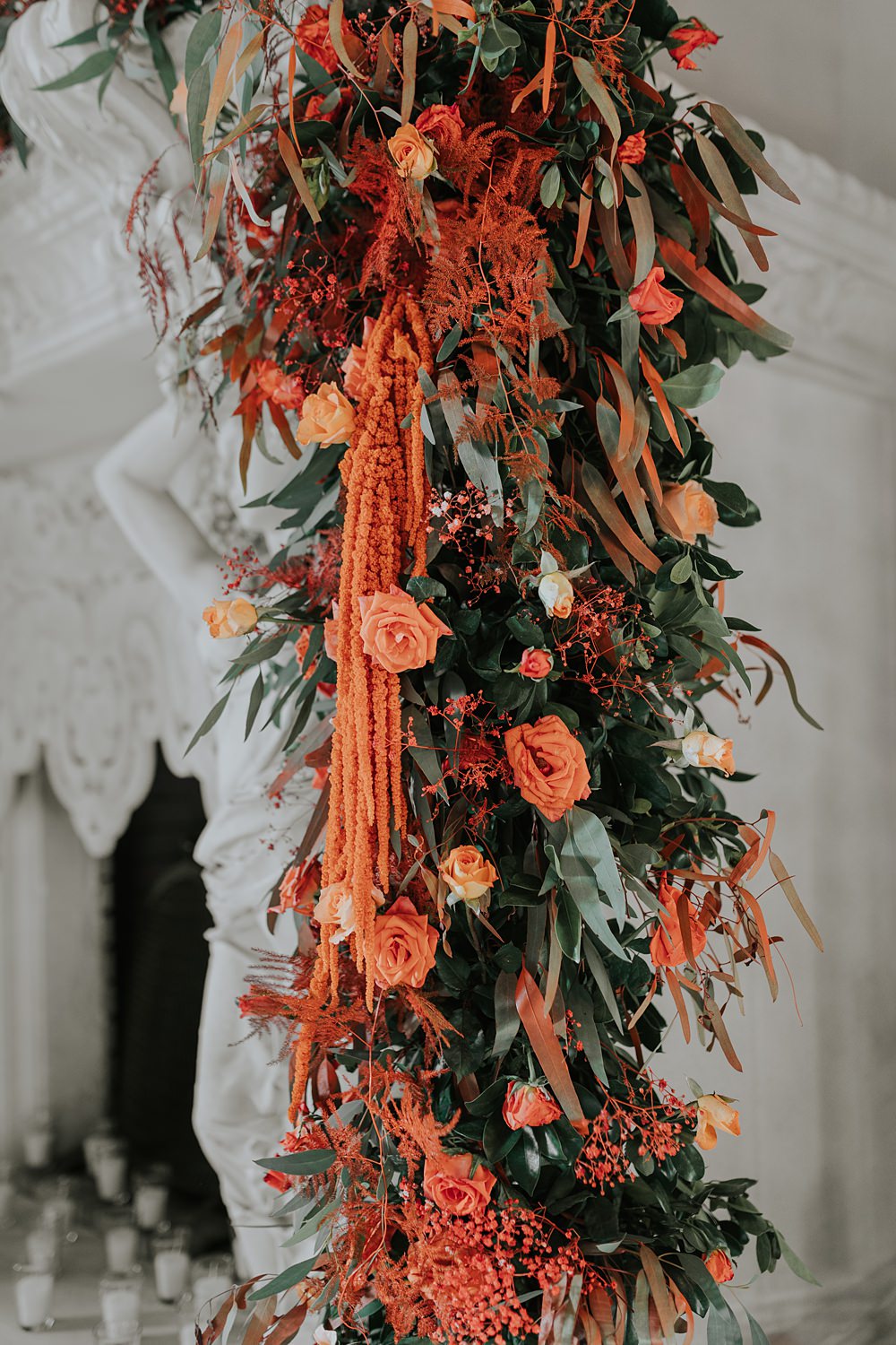 Palais Rhoul Wedding Grace Pham Photography Fireplace Orange Flower Swag