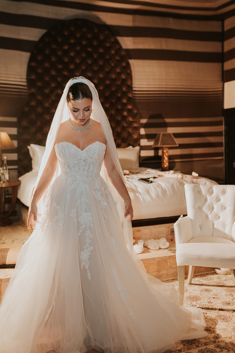 Palais Rhoul Wedding Grace Pham Photography Sweetheart Strapless Lace Gown Veil