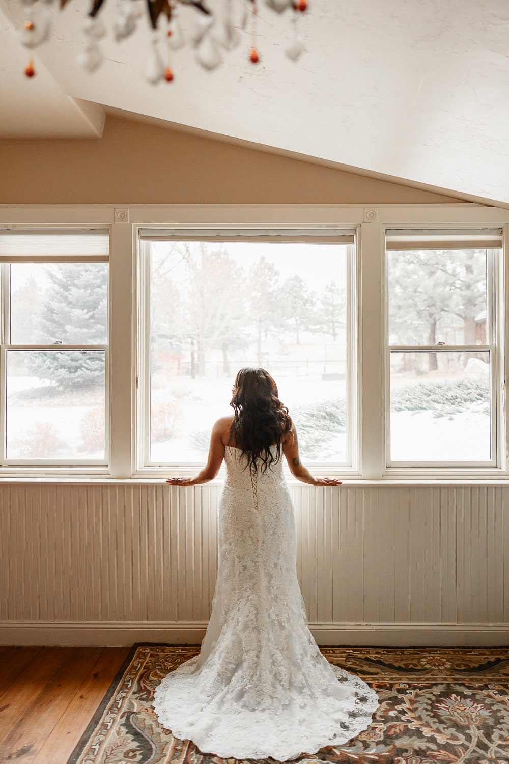 Spruce Mountain Ranch Wedding Michelle Betz Photography Strapless Sweetheart Lace Gown