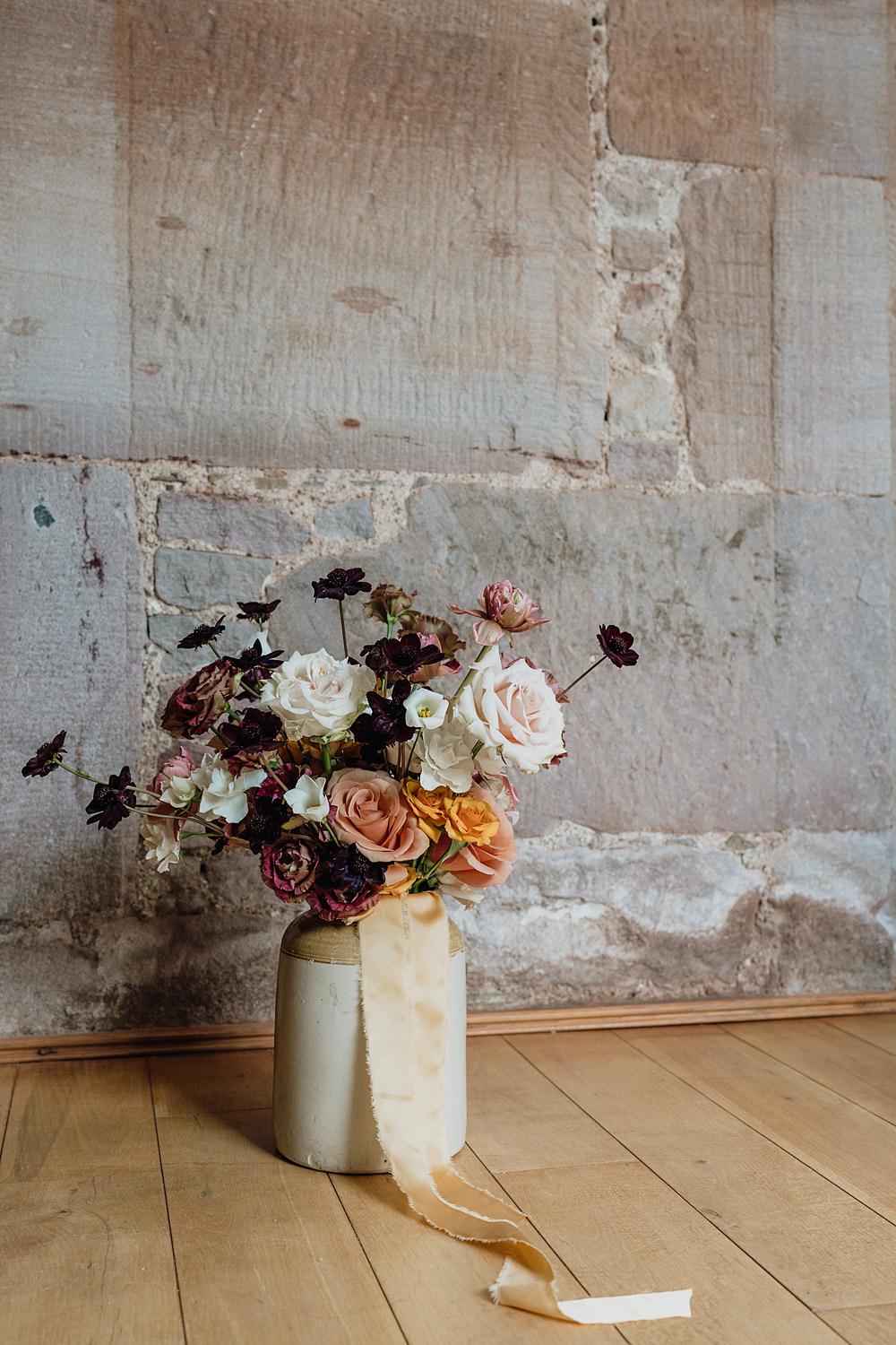 The Barn at Charleton Wedding Scott Arlow Photography Orange Dusty Pink Cream Flower Bouquet