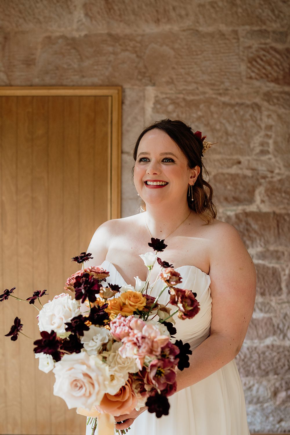 The Barn at Charleton Wedding Scott Arlow Photography Orange Dusty Pink Cream Flower Bouquet